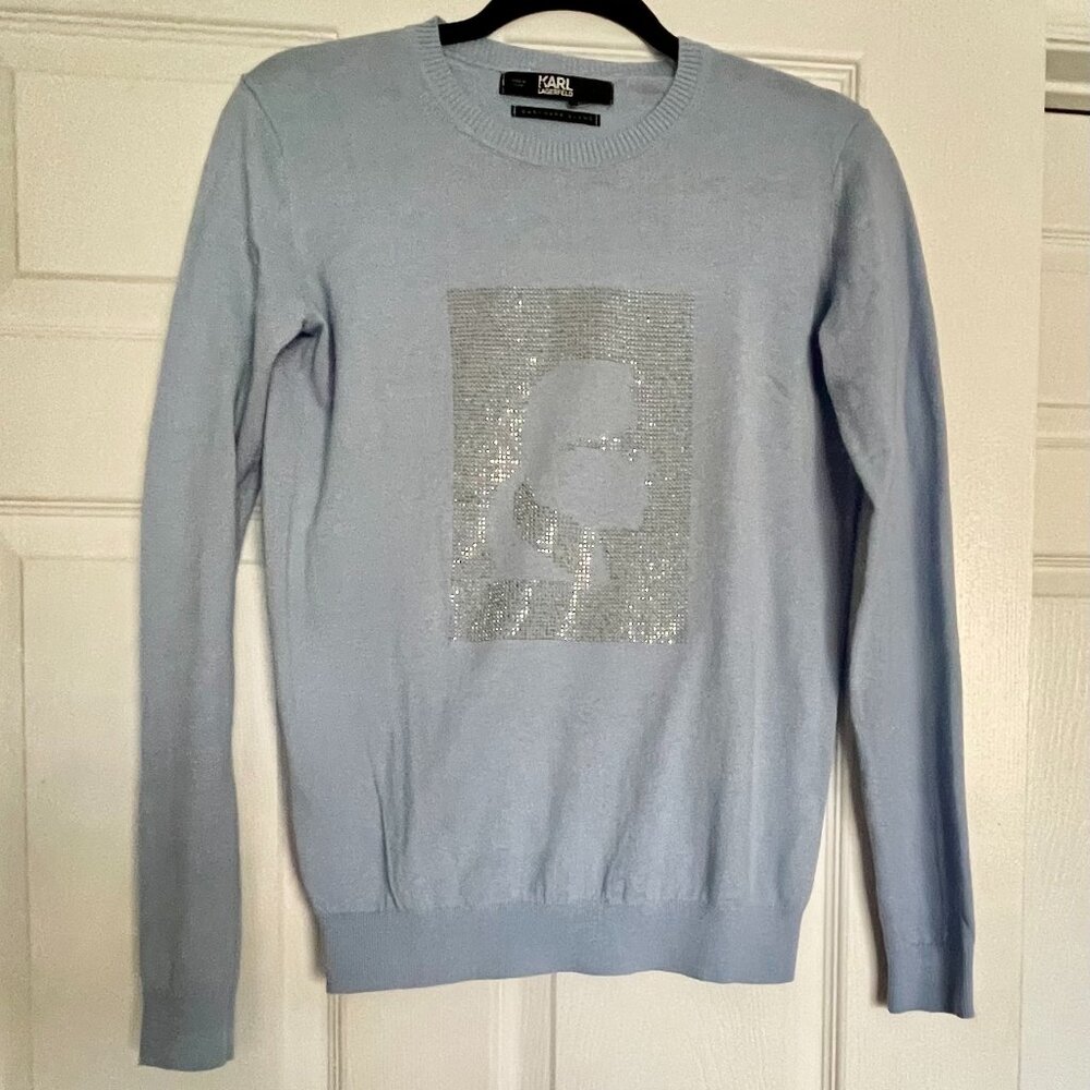 NWOT Karl Lagerfeld Blue Cotton /Cashmere Crew Neck Sweaters